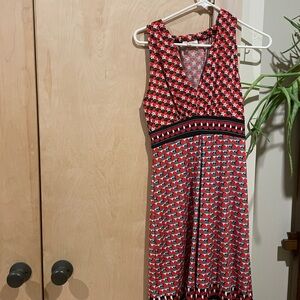 Max Studio Red and Black Patterned Midi Dress